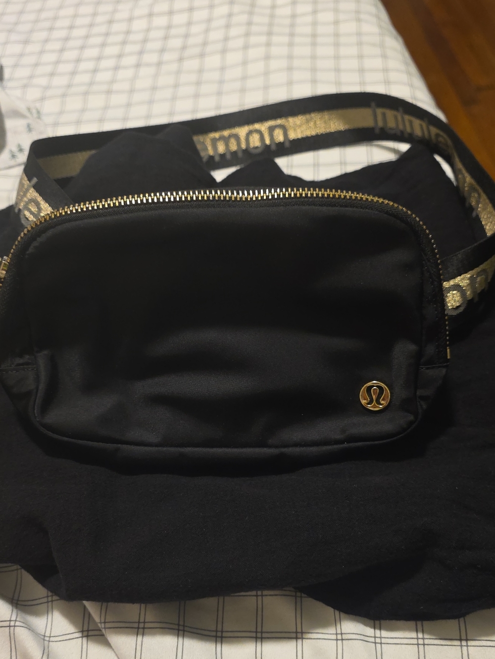 lululemon athletica Black Belt Bag with Gold Accents